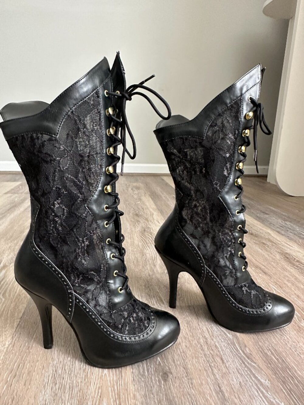 Whimsigoth Black Lace Victorian Gothic Stiletto High Heel Boots Size 9